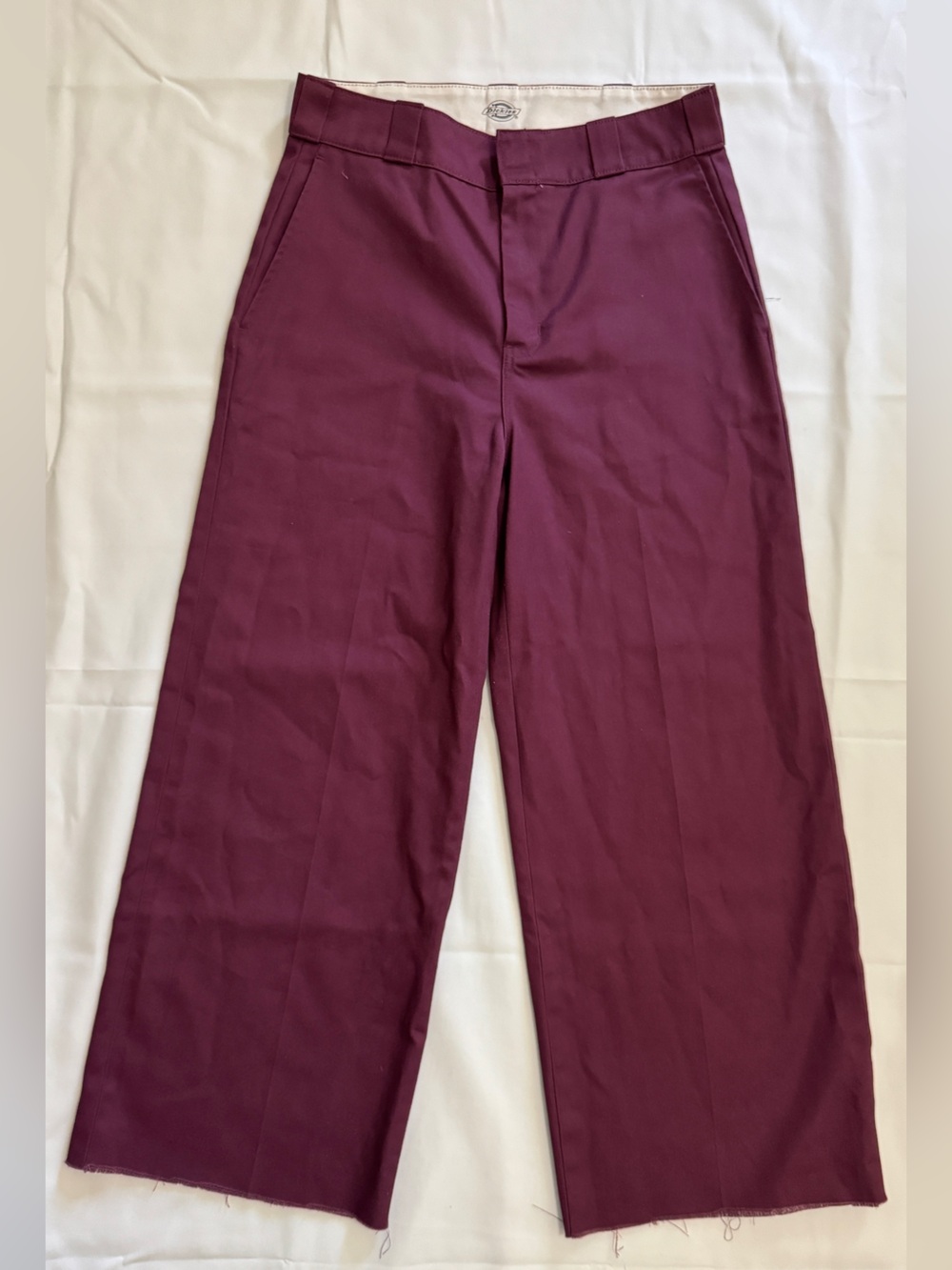 Dickies Wide-Leg Chino Work Pants in Deep Burgundy Raw Hem Women’s Size 6R EUC